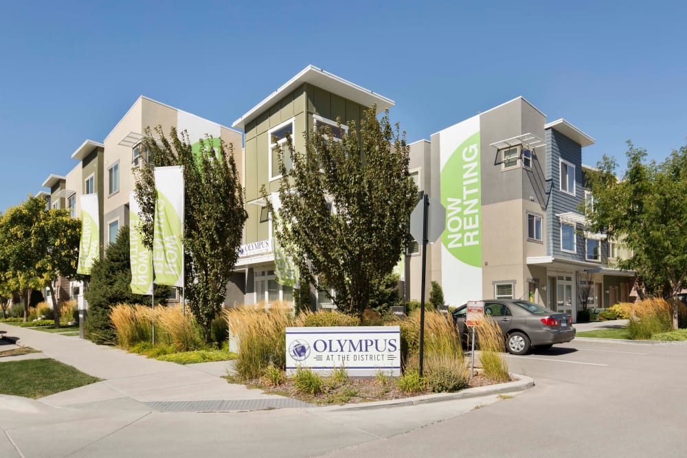 Front sign of Olympus at the District in South Jordan, Utah