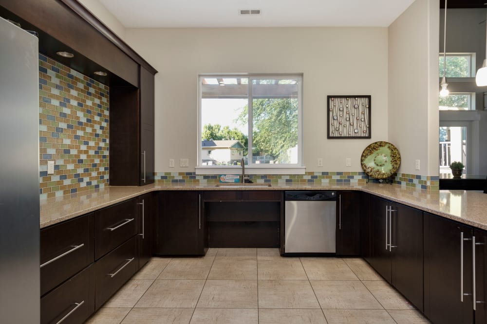 Clubhouse kitchen space at Olympus at the District in South Jordan, Utah