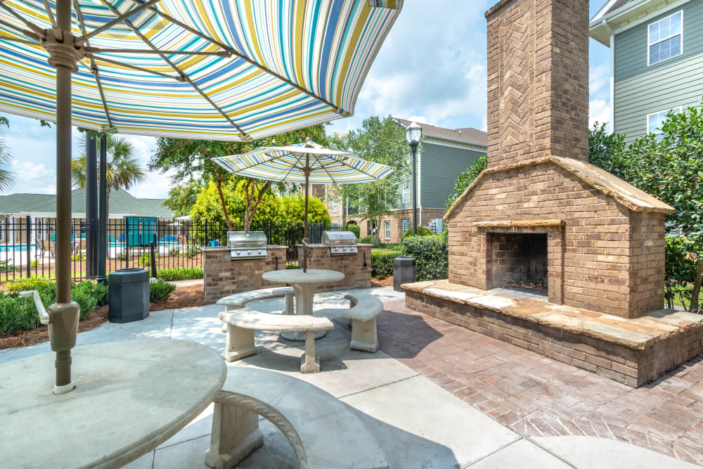 Fire pit lounge at Olympus Carrington in Pooler, Georgia