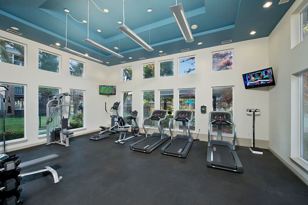 Spacious fitness center at Cortland Village Apartment Homes in Hillsboro, Oregon