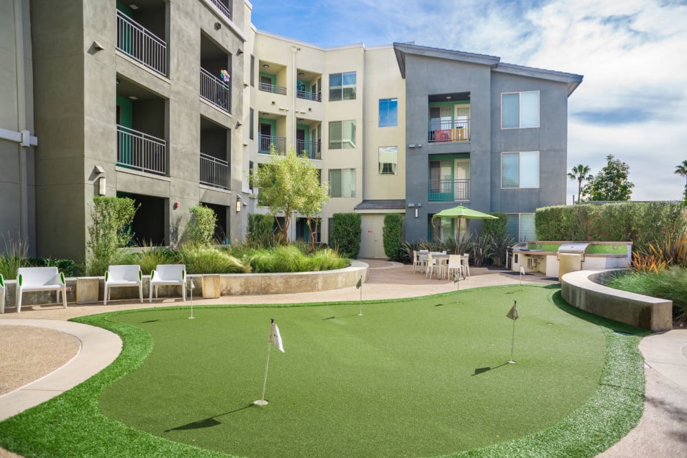 Golf practice putting green at Olympus Corsair in San Diego, California