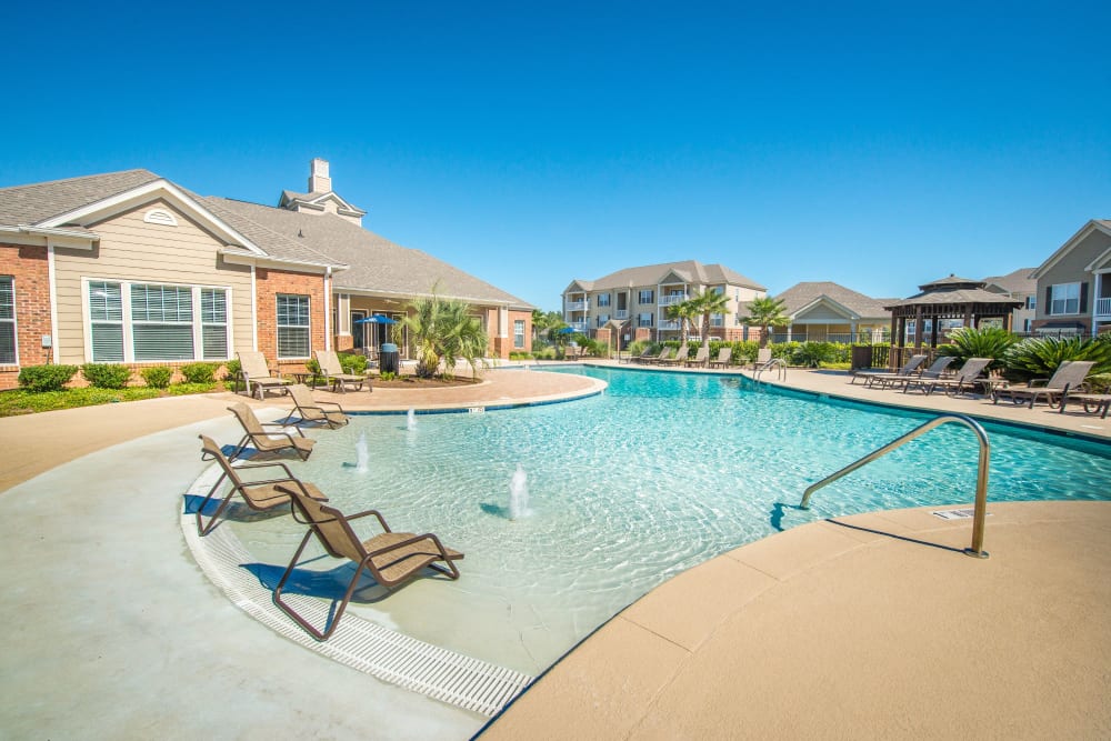 Pool with splash pad at Odyssey Lake in Brunswick, Georgia