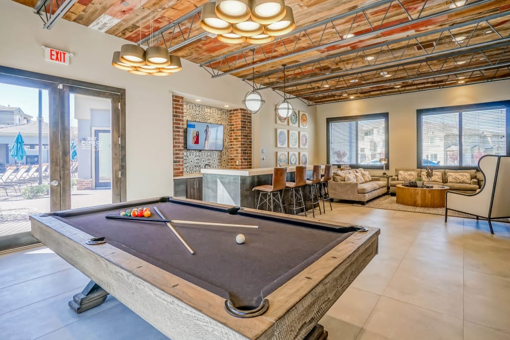 Billiards table in the clubhouse game area at Olympus Northpoint in Albuquerque, New Mexico