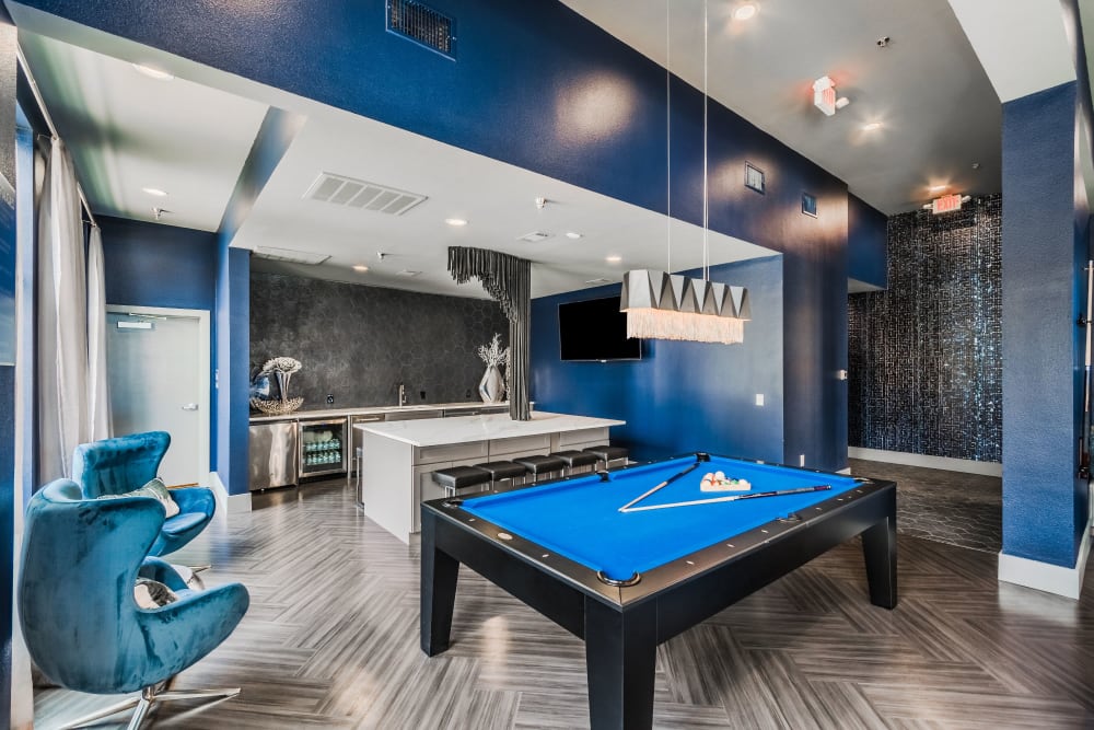 Billiards table in resident clubhouse of Frisco, Texas