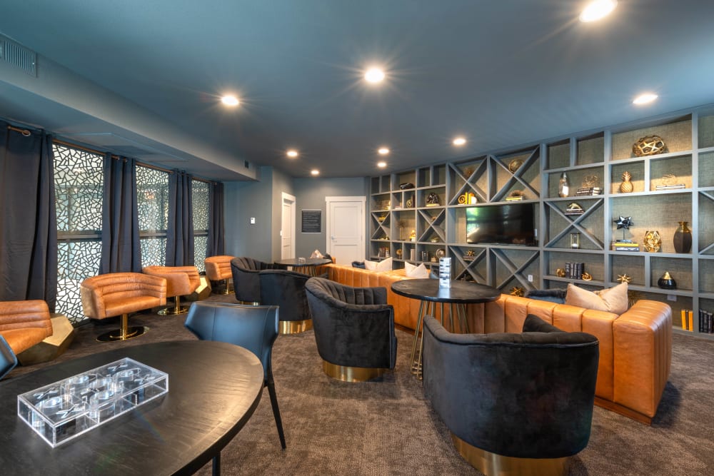 Lavish furnishings in the clubhouse lounge at Olympus Solaire in Albuquerque, New Mexico