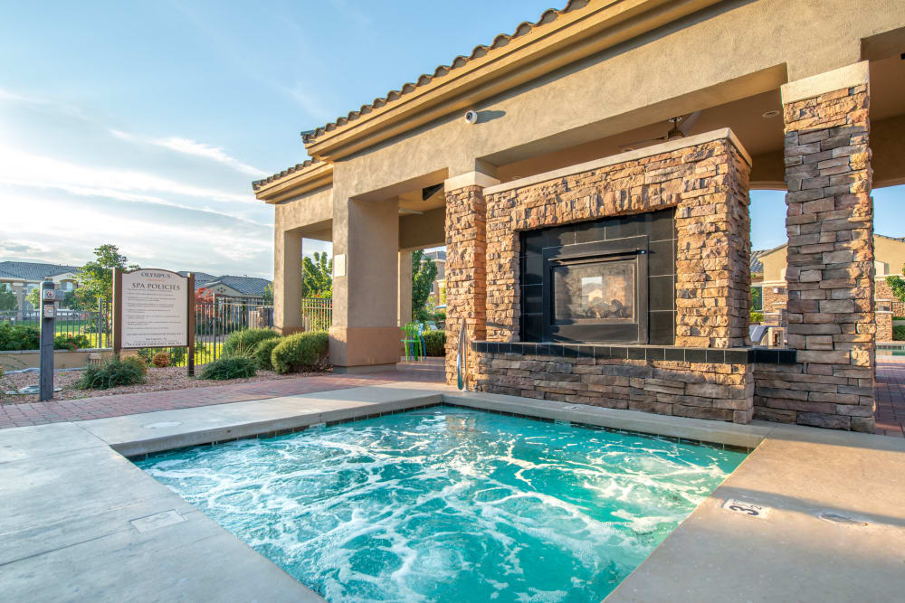 Olympus Encantada hot tub fire place in Albuquerque, New Mexico