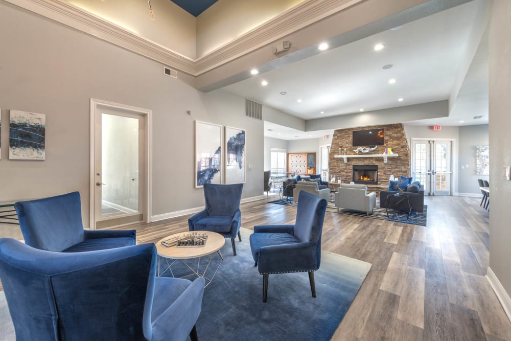 Luxurious resident clubhouse lounge at Olympus Stone Glen in Keller, Texas