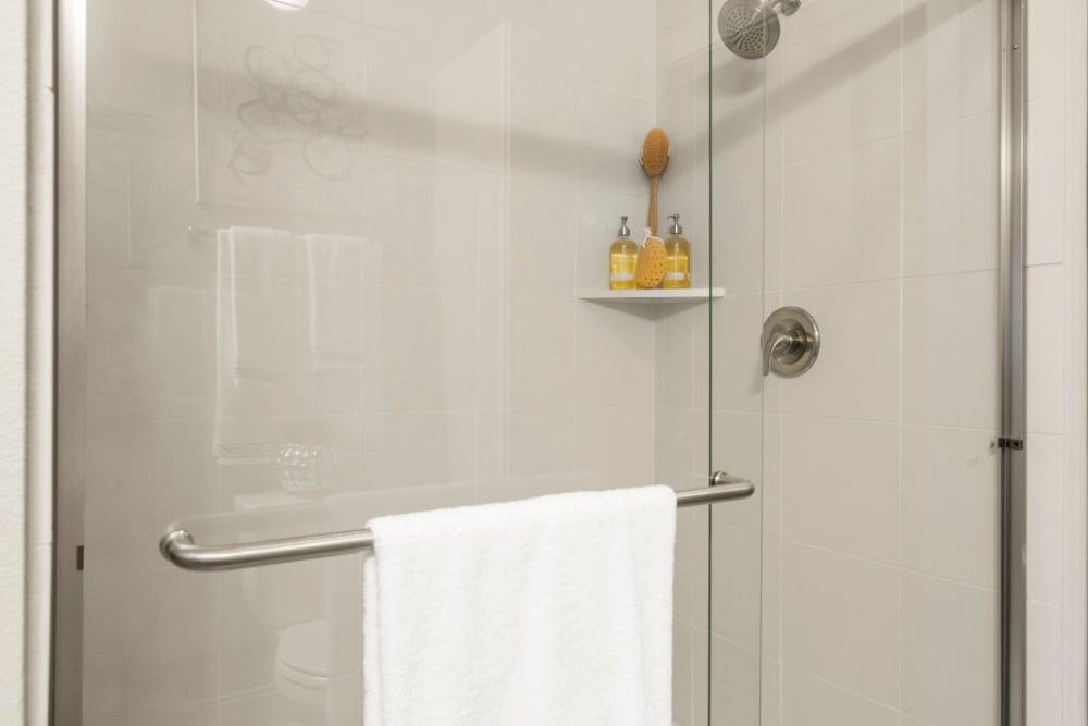 Walk-in shower at Olympus Grand Crossing in Katy, Texas