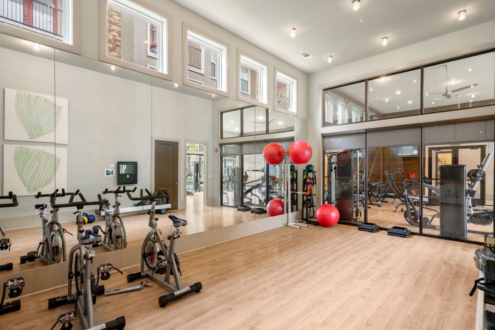 Yoga and spin studio space in gym at Olympus Grand Crossing in Katy, Texas