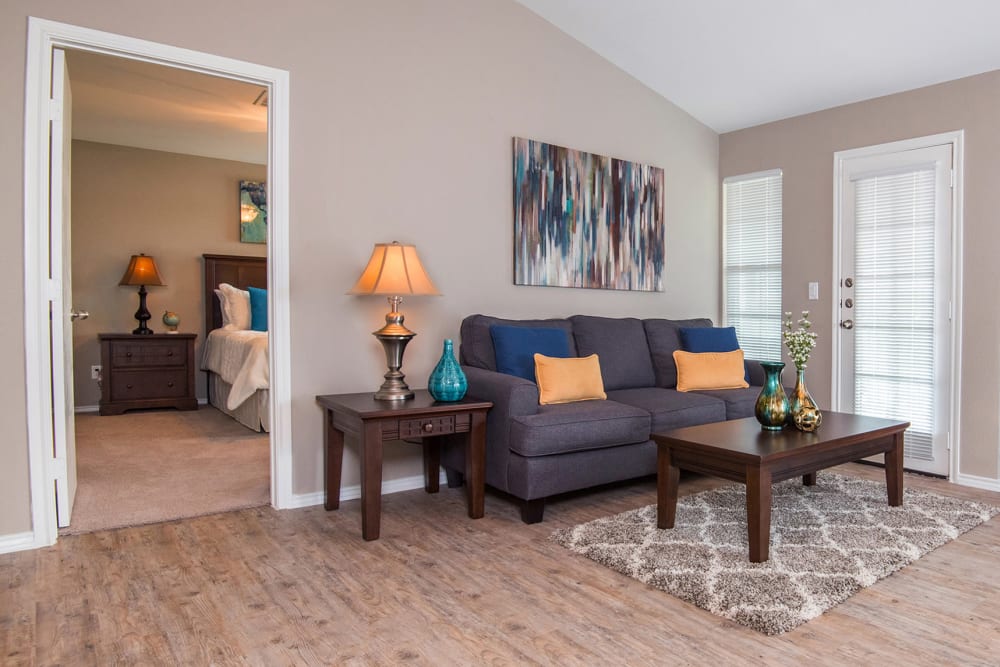 Living Room and Bedroom view at Carrollton Park of North Dallas