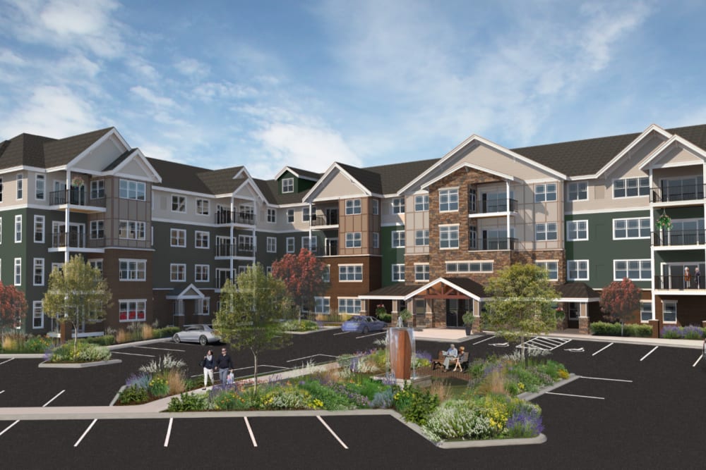 Rendering of main building at Applewood Pointe Prior Lake in Prior Lake, Minnesota.