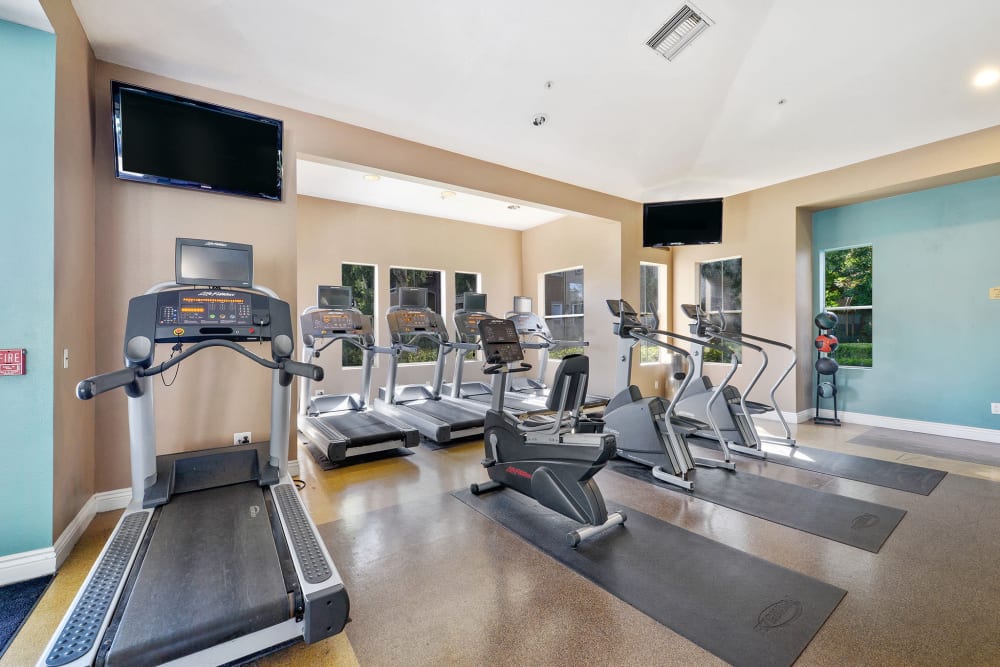 Fitness center with flat-screen TVs at Rosewalk in San Jose, California