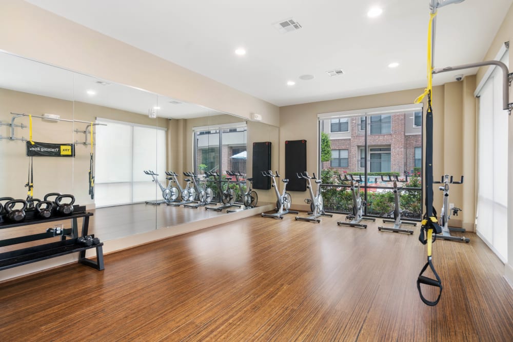 Spin and yoga room at Olympus Sierra Pines in The Woodlands, Texas