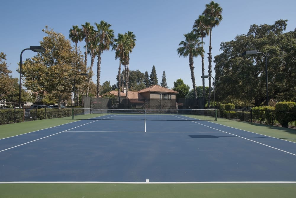 Full-size outdoor tennis court at Shore Park at Riverlake in Sacramento, California