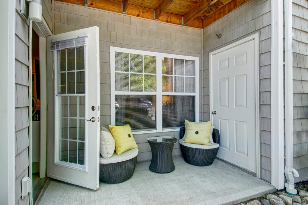 Private apartment patio at Ellington Metro West in Westborough, Massachusetts