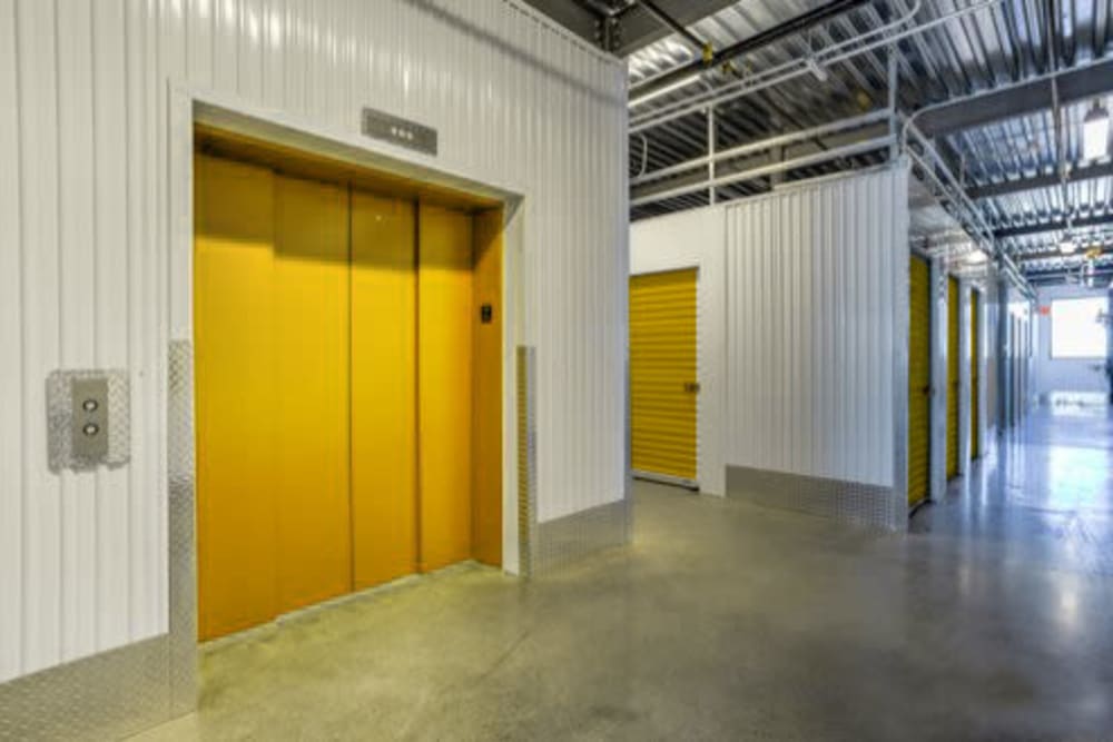 Freight elevator and interior storage units at Storage 365 in Garland, Texas
