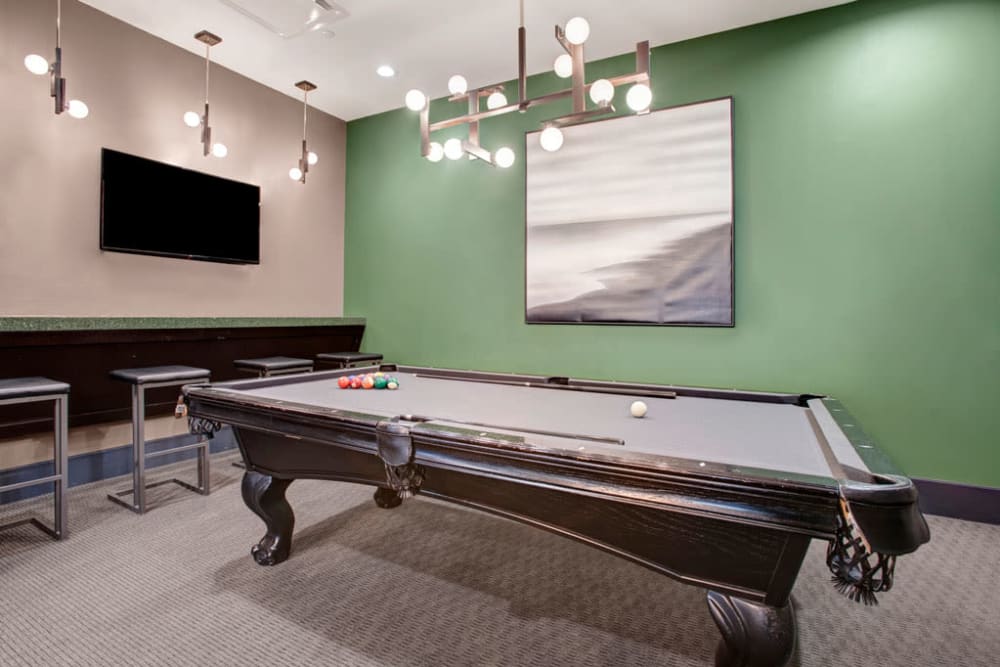 A billiards table in the clubhouse at Skyline New Rochelle in New Rochelle, New York