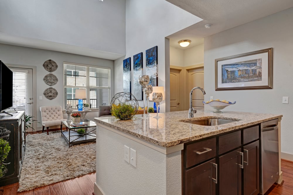 Kitchen with a kitchen island at Arrabella in Houston, Texas