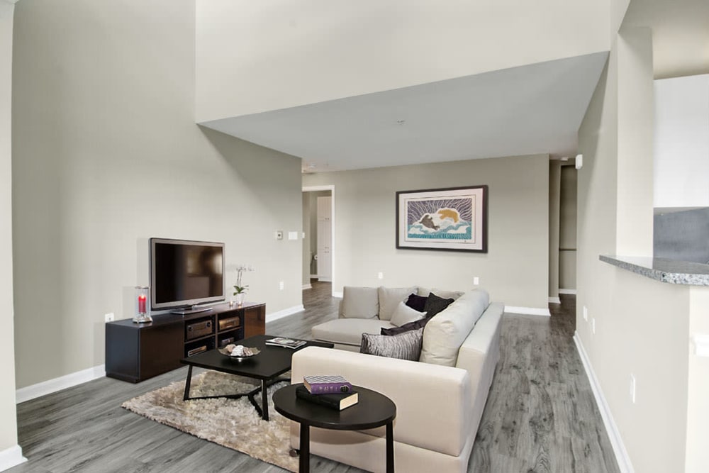 Well decorated living room at Bradlee Danvers in Danvers, Massachusetts