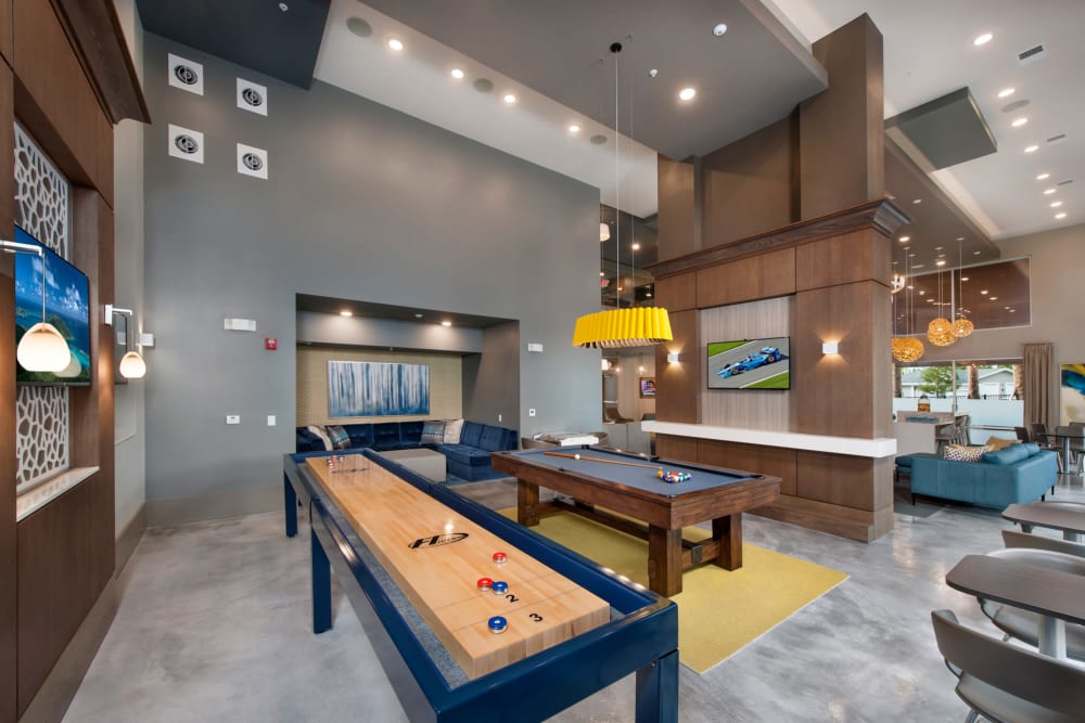 Shuffleboard in the clubhouse at Linden Crossroads in Orlando, Florida
