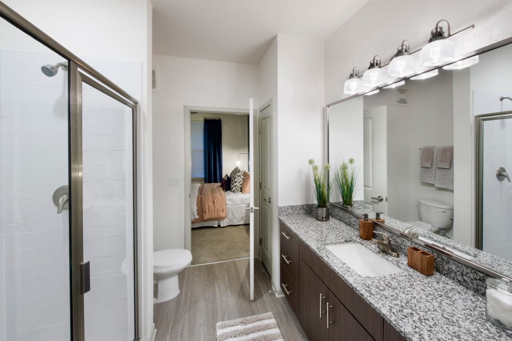 Bright master bathroom at Linden Crossroads in Orlando, Florida