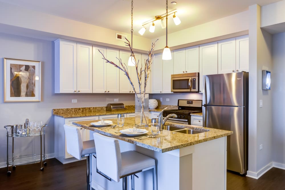 Fully equipped kitchen with stainless steel appliances at Northgate Crossing in Wheeling, Illinois