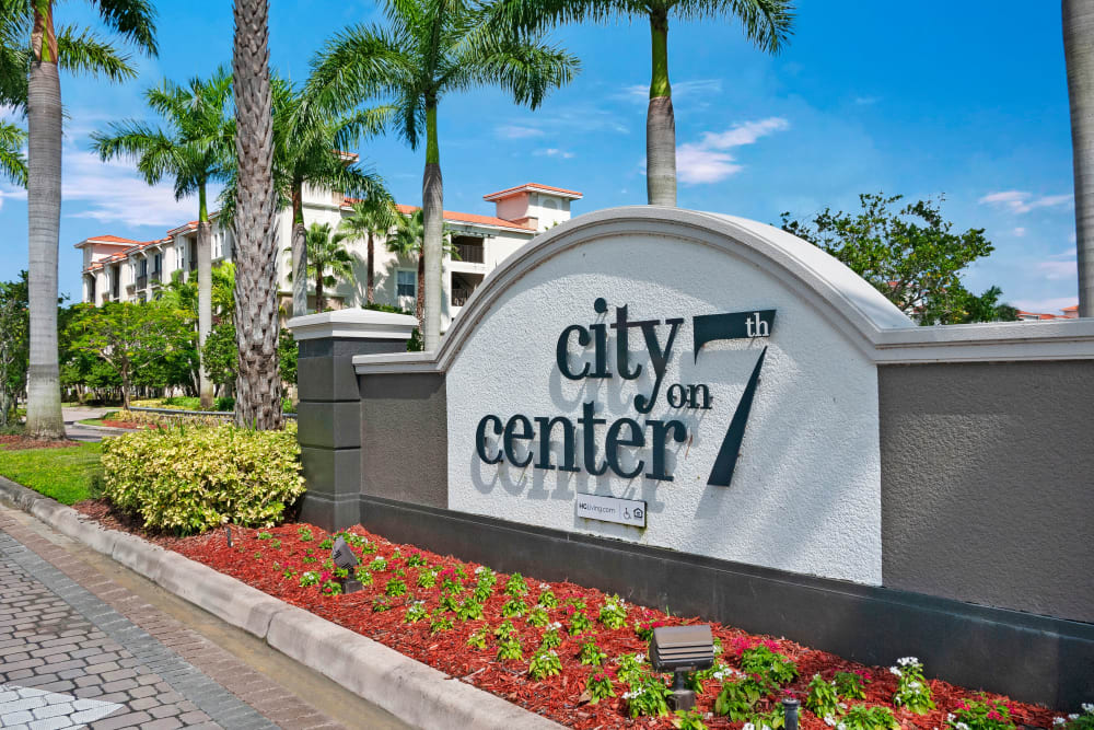Branding and signage in front of City Center on 7th Apartment Homes in Pembroke Pines, Florida