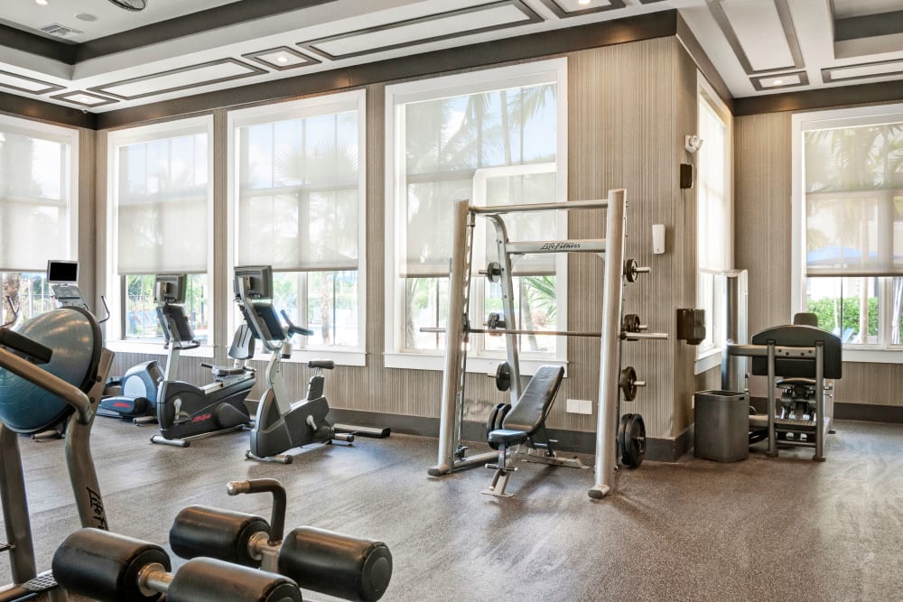 Well equipped fitness center at City Center on 7th Apartment Homes in Pembroke Pines, Florida