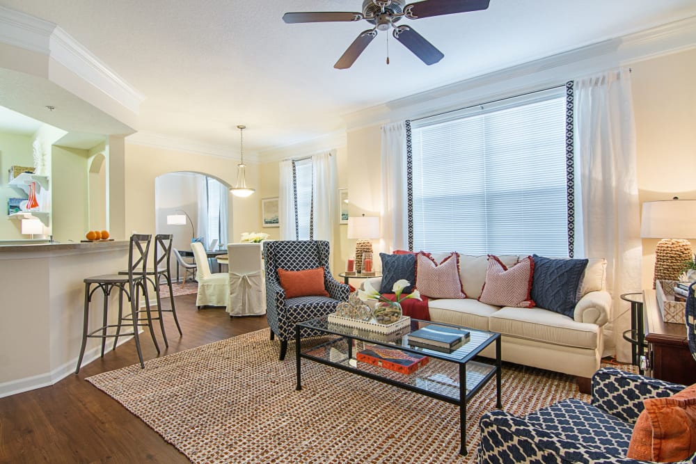 Living room in model apartment at Landings at Four Corners in Davenport, Florida