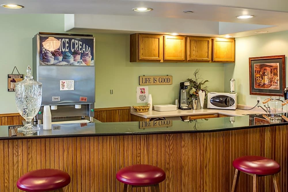 Ice cream station with counter seating at Prairie Hills Tipton in Tipton, Iowa.