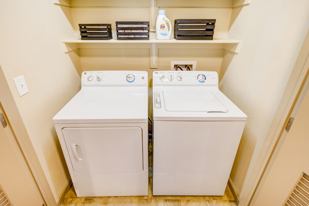 In-unit washer and dryer in a model apartment at Granite 550 in Casper, Wyoming
