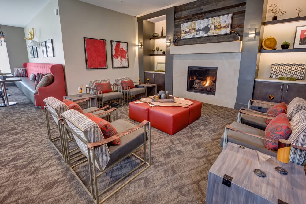 Clubhouse lounge with a fireplace at Granite 550 in Casper, Wyoming