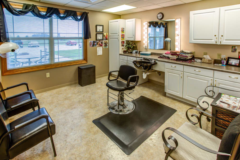 On site hair salon for residents at Addington Place of Carroll in Carroll, Iowa.