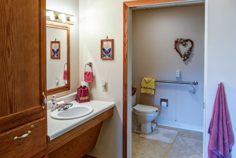 Resident apartments have private bathrooms at Addington Place of Carroll in Carroll, Iowa. 