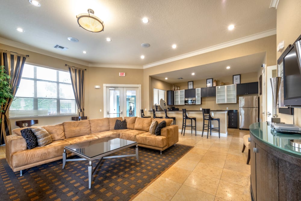 Demonstration kitchen near the clubhouse lounge at Mirador & Stovall at River City in Jacksonville, Florida
