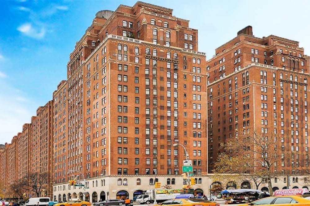 Street view of the historic London Terrace Gardens in New York, New York