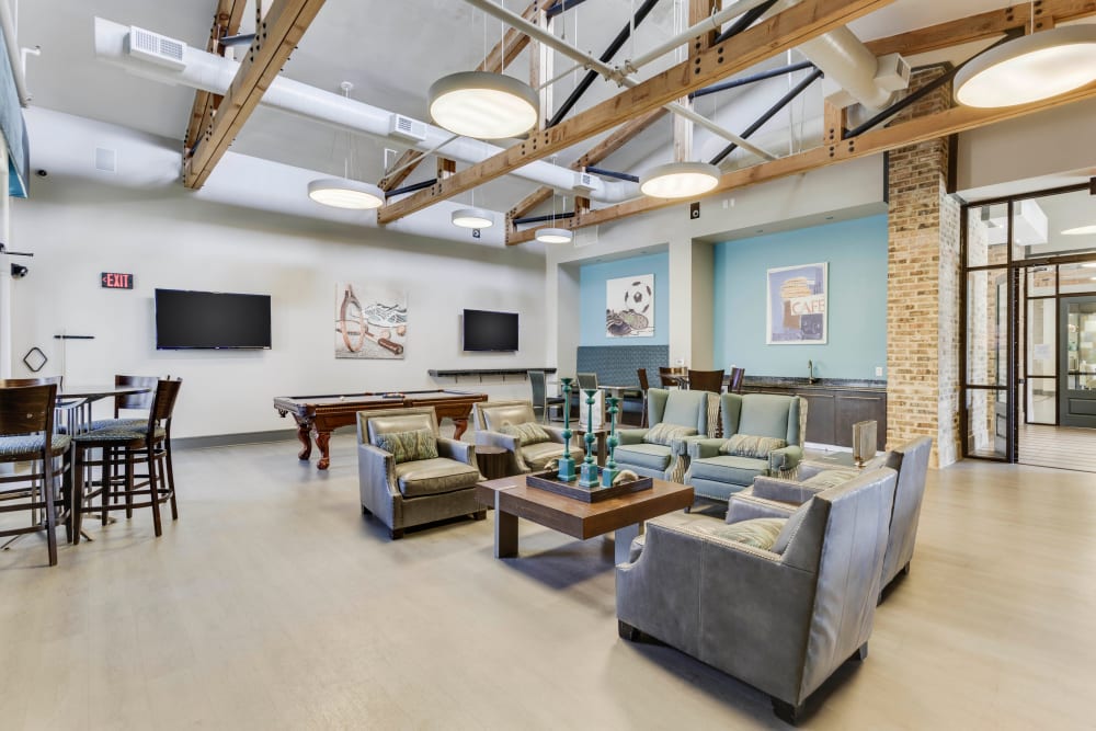 Game room with billiards and more in the clubhouse at Tacara at Westover Hills in San Antonio, Texas