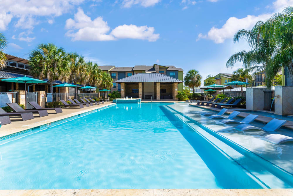 Resort-style swimming pool at Tacara at Westover Hills in San Antonio, Texas