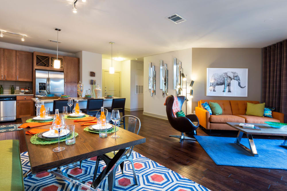Very well-furnished model home's living areas at The Davis in Fort Worth, Texas