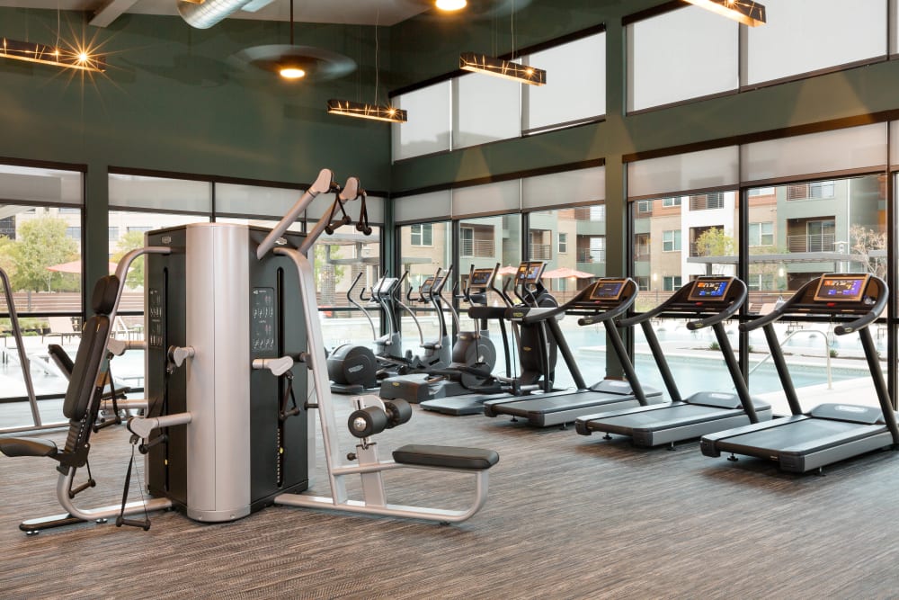 Well-equipped onsite fitness center at The Davis in Fort Worth, Texas