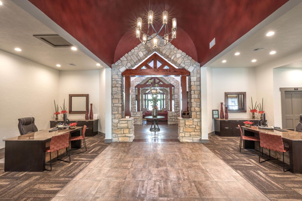 Lavish leasing center interior at The Ranch at Shadow Lake in Houston, Texas