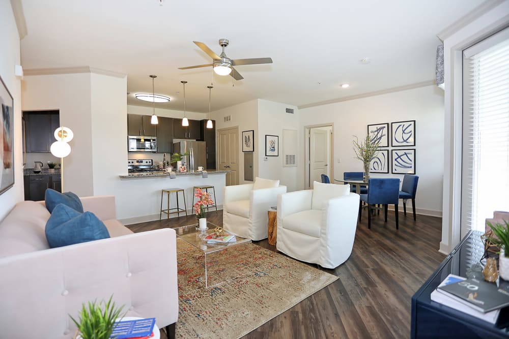 Beautifully decorated open-concept floor plan in a model home at The Slate in Savannah, Georgia