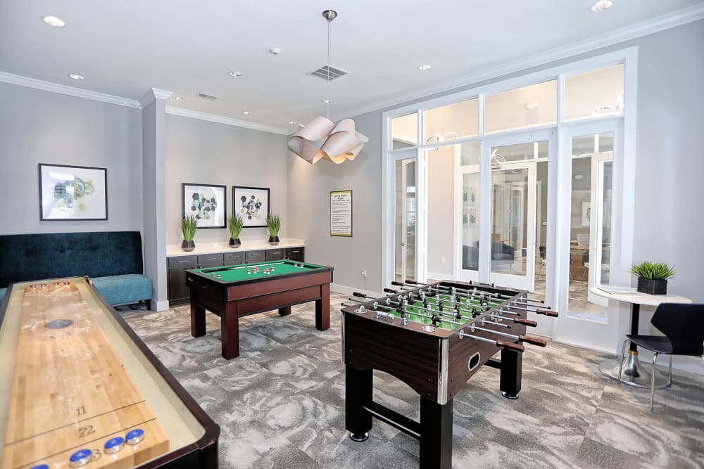 Game room in the clubhouse with foosball and more at The Slate in Savannah, Georgia