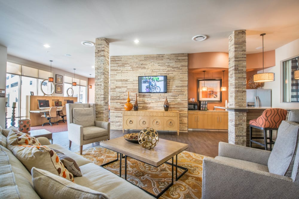 Resident clubhouse lounge at Union At Carrollton Square in Carrollton, Texas