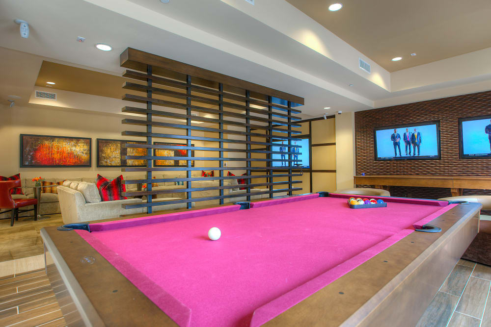 Billiards table in the clubhouse game room at Vistara at SanTan Village in Gilbert, Arizona
