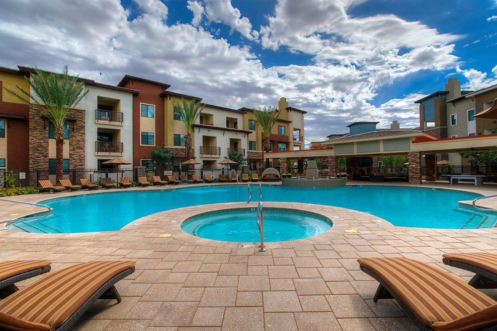 Spa and swimming pool area at Vistara at SanTan Village in Gilbert, Arizona