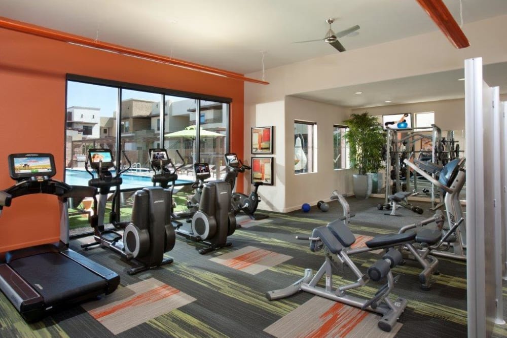 Well-equipped onsite fitness center at Vive in Chandler, Arizona