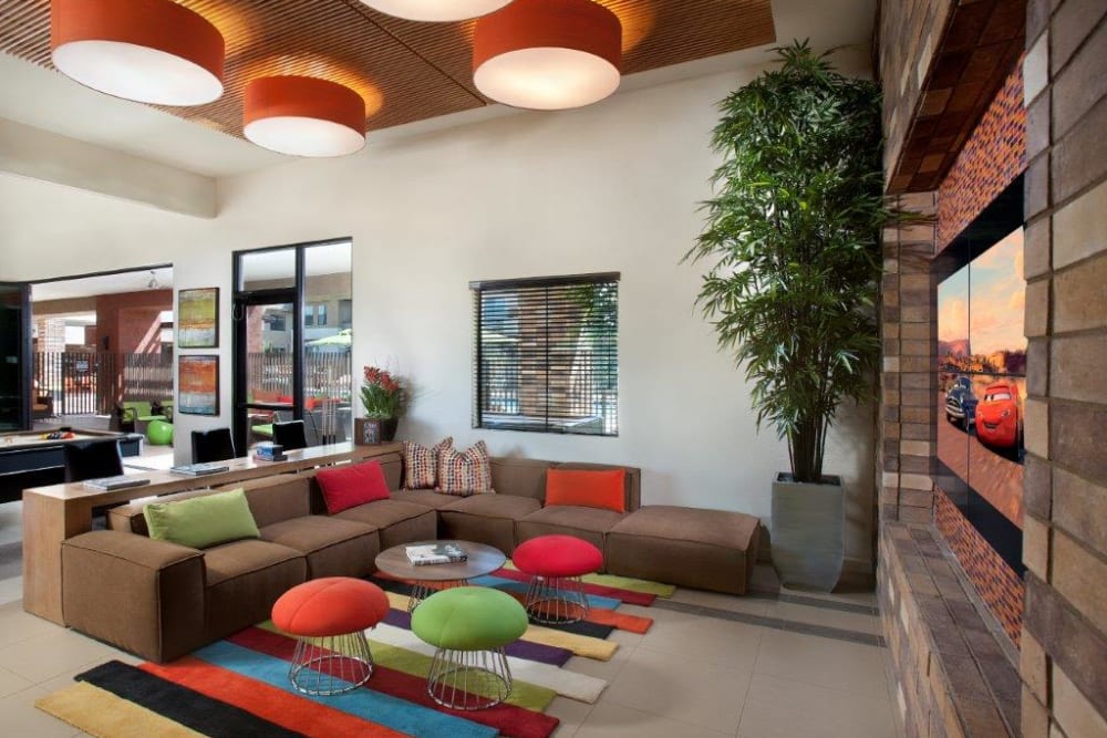 Luxurious furnishings in the resident clubhouse at Vive in Chandler, Arizona