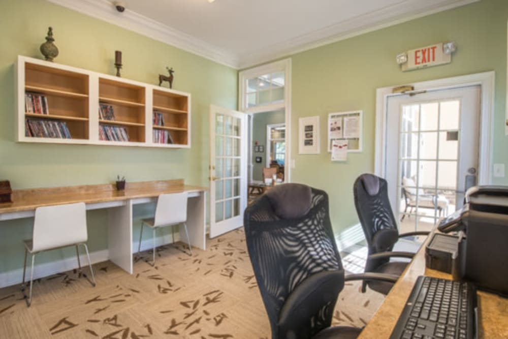 Workstations in the business center at Walden at Chatham Center in Savannah, Georgia