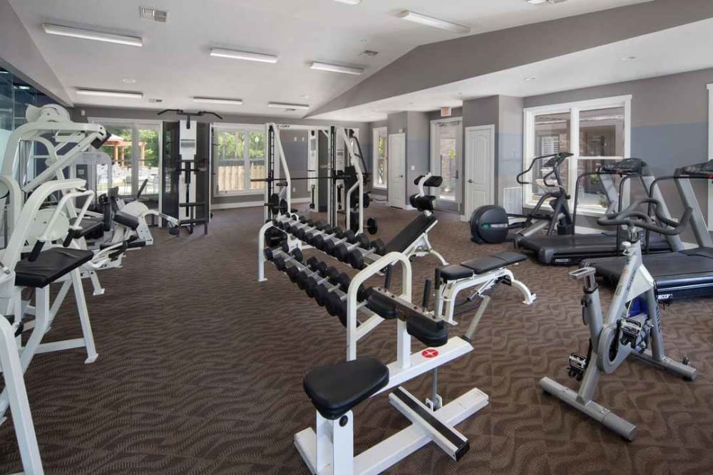 Well-equipped onsite fitness center at Wimberly at Deerwood in Jacksonville, Florida